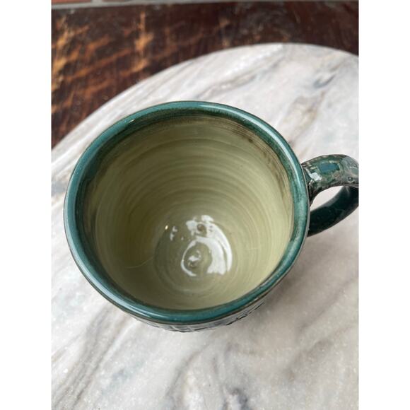 Studio Pottery Mug Green Sgraffito Handmade Stoneware Signed CR 12oz - Picture 7 of 7